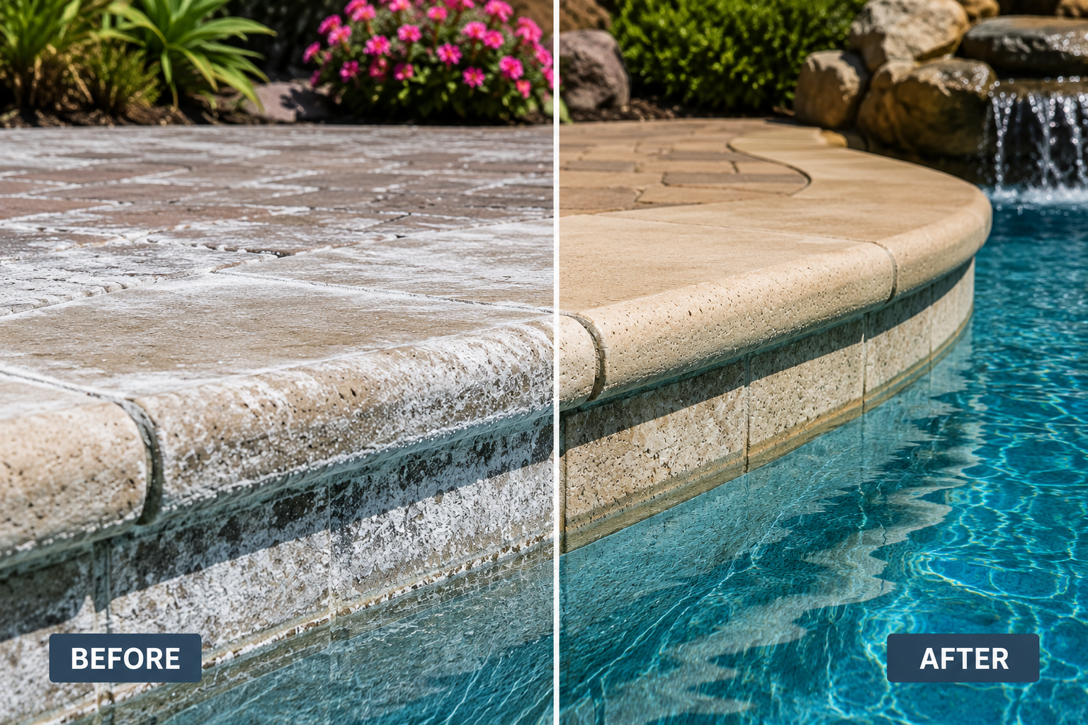 before after calcium removal from pool surface
